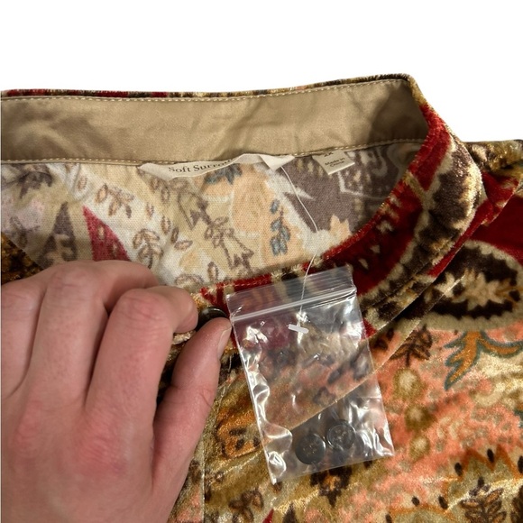 Soft Surroundings Top Womens Paisley Velour Long Sleeve Button Shirt Size 2X - Picture 6 of 10